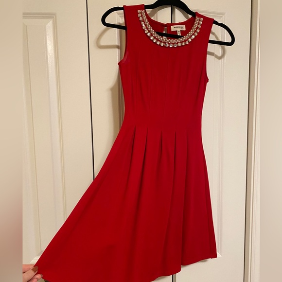 Small Red bejewelled neckline Monteau Dress - Picture 5 of 7